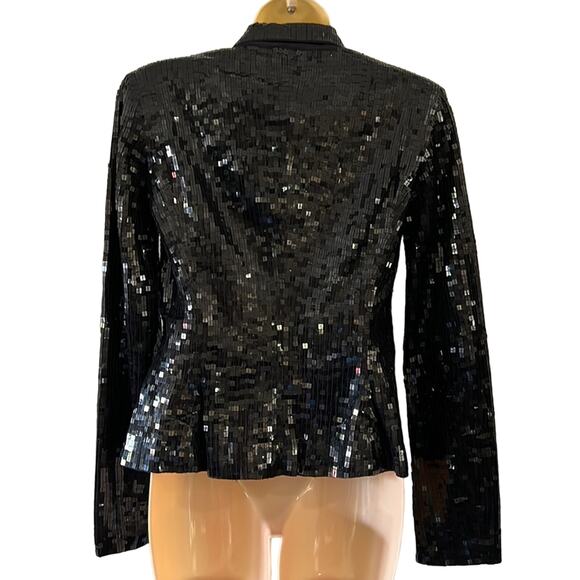 Guess Black Sequin Blazer Jacket Woman Size Small Satin Lined Special Occasion - Picture 4 of 12